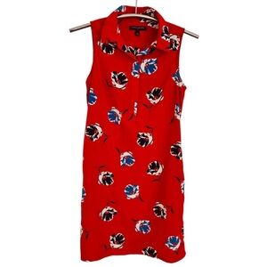 Banana Republic Red Floral Pattern Sleeveless Collared Shirt Dress Size 0